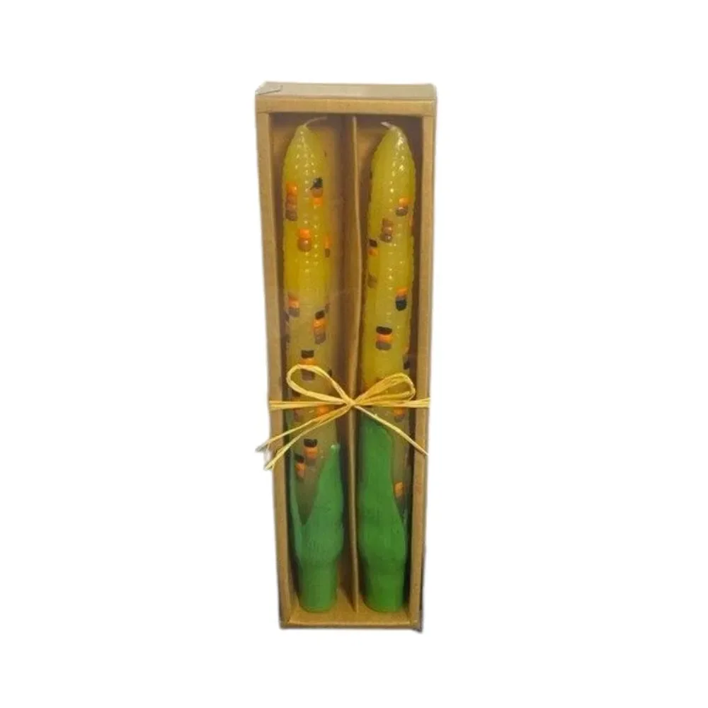 NIB Vintage Russ Harvest Corn Stalk Candles Set of 2 Autumn Fall Thanksgiving